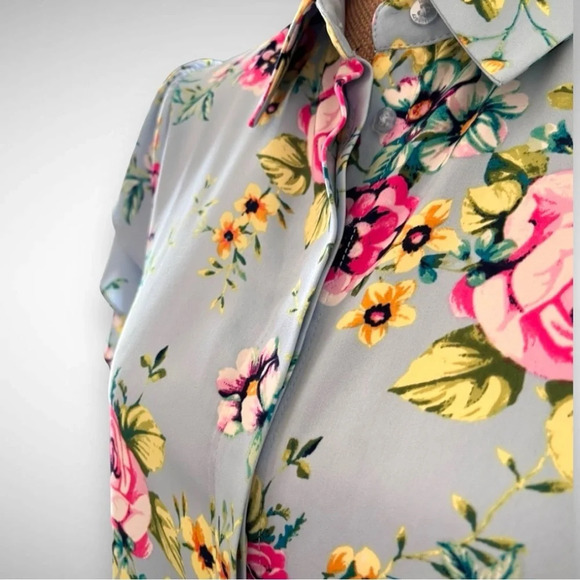 LAUNDRY BY‎ SHELLI SEGAL Women's Light Blue Floral Shirt Dress XS | EUC - Picture 4 of 5